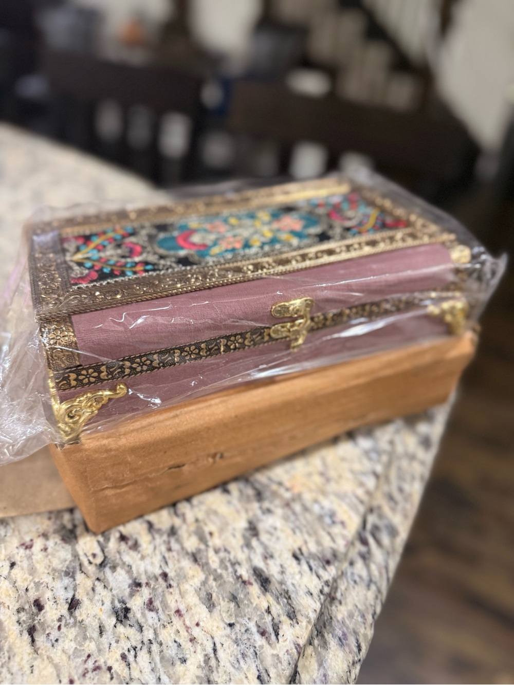 Embroidered Decorative Jewelry Box dry fruit box supari box Pink with Gold